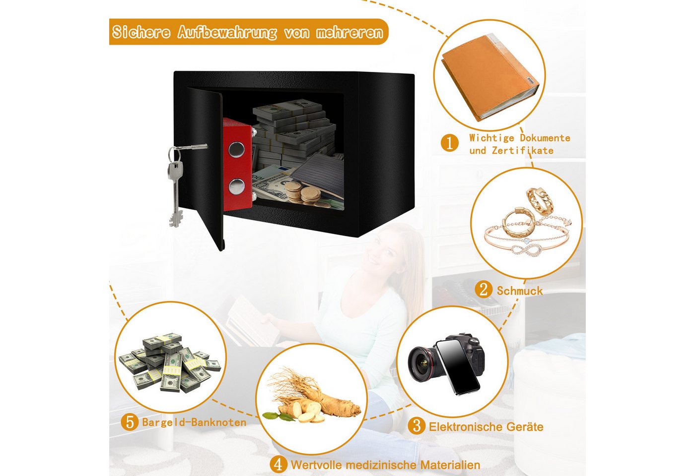 FIVMEN Tresor Safe Möbeltresor mit Doppelbartschloss Wandtresor Büroschränke (31 x 20 x 20cm / 35 x 31 x 50cm), Aufhängbar, mit 2 Schlüssel, Für Wohnwagen Schrä – Bild 5 von 5