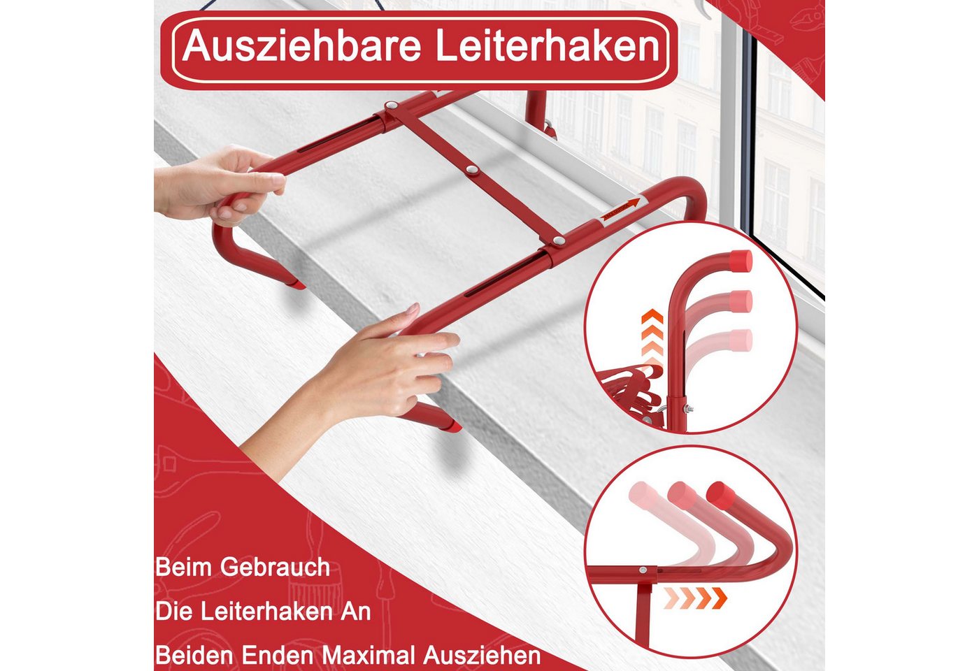 FIVMEN Trittleiter Rot Fluchtleiter Strickleiter Notleiter Mehrzweckleiter Tragbar, Notfallsicherheit Klettern Rettung Seilleiter für Fenster und Balkon – Bild 5 von 5