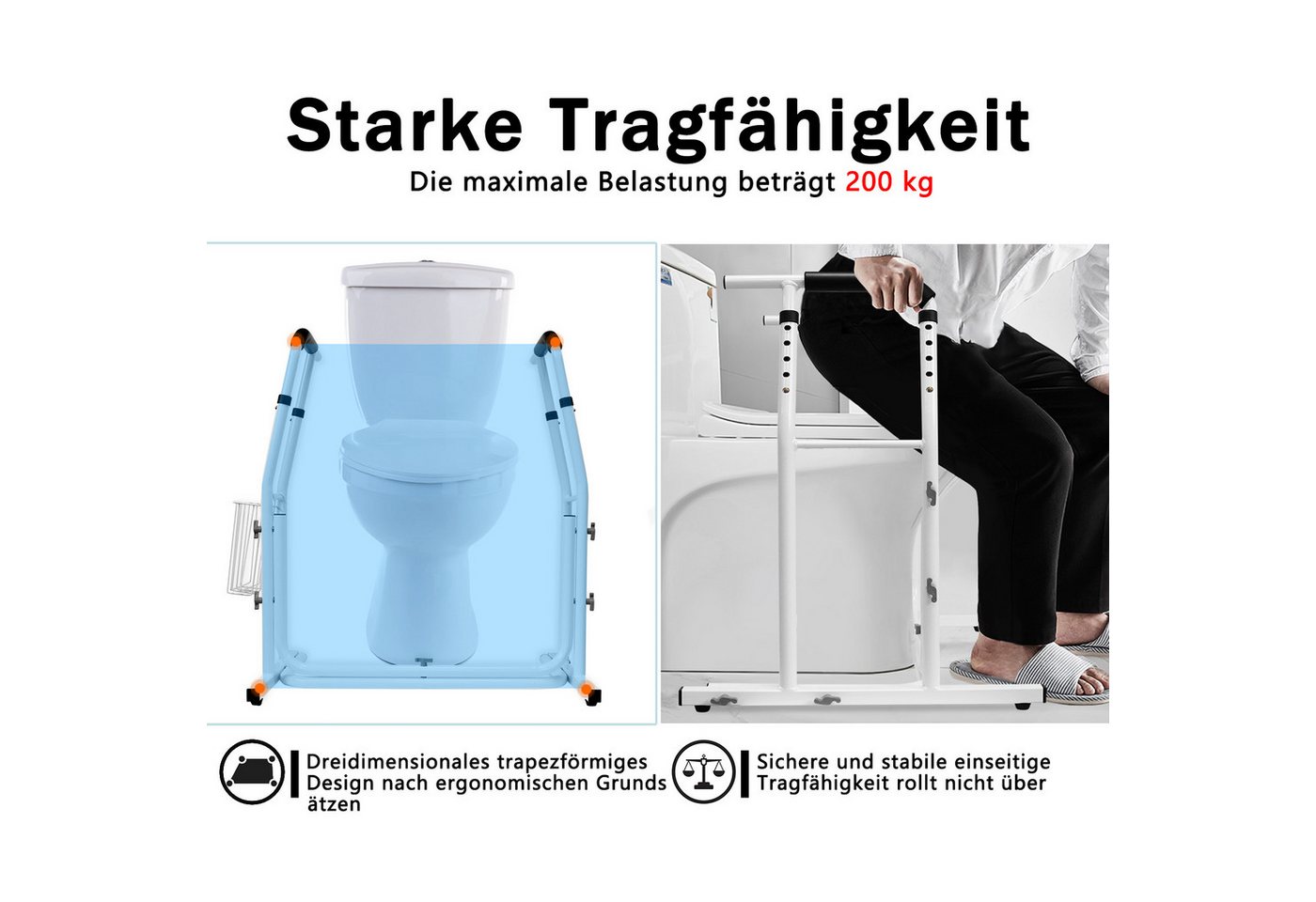 FIVMEN WC-Aufstehhilfe WC-Handlauf,Toilettenständer mit Armlehnen, Mobile WC-Aufstehhilfe Toiletten mit Ablagekorb – Bild 3 von 5