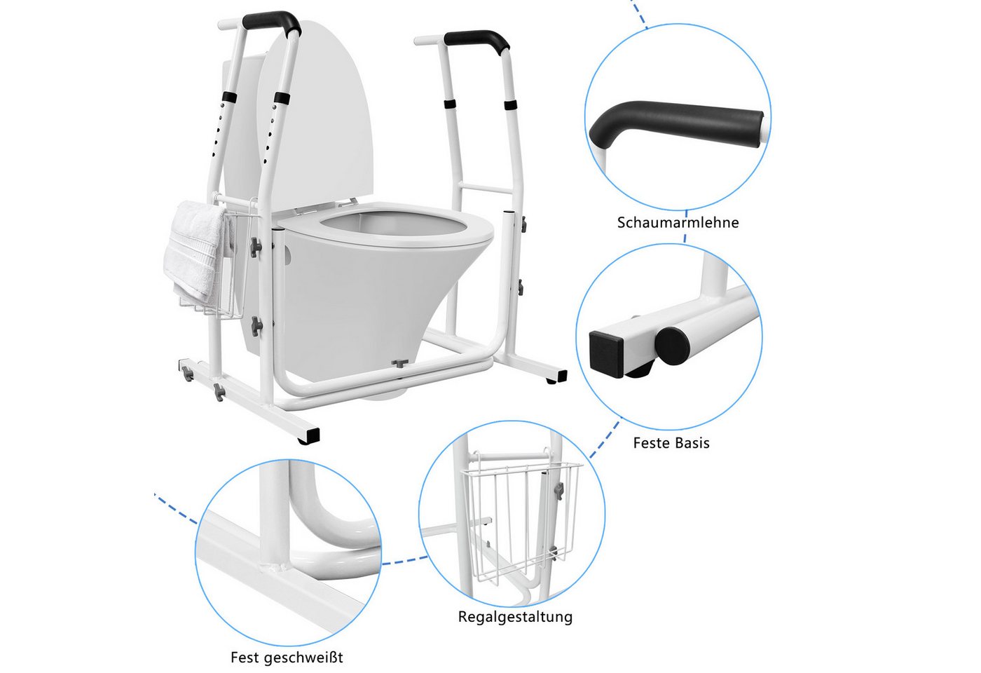 FIVMEN WC-Aufstehhilfe WC-Handlauf,Toilettenständer mit Armlehnen, Mobile WC-Aufstehhilfe Toiletten mit Ablagekorb – Bild 5 von 5