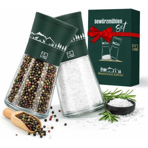 FIXLINE Gewürzmühle Gewürzmühlen SET BLACK FOREST EDITION - hochwertiges Keramikmahlwerk manuell, Black Forest Edition