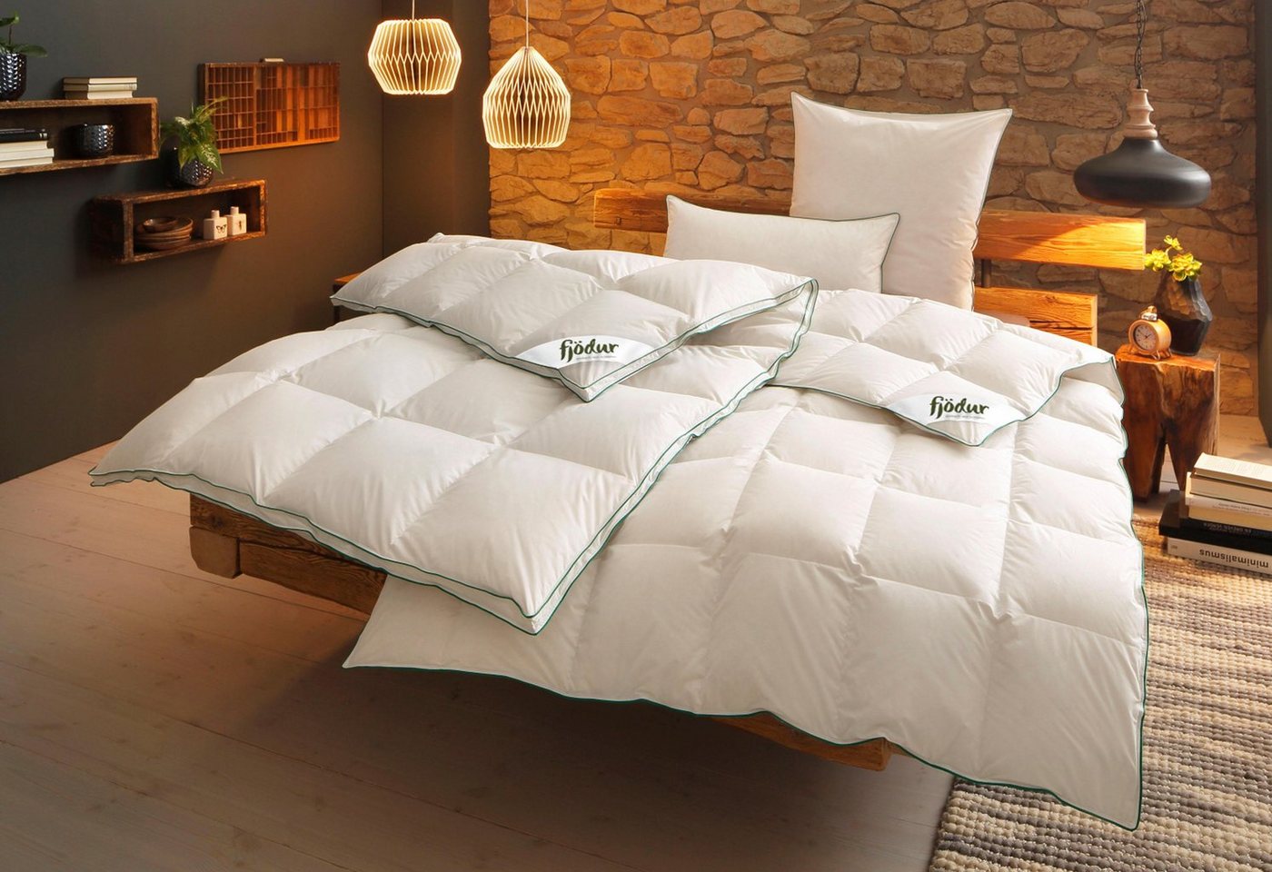 fjödur 3-Kammer-Kopfkissen Fee, in 40x80 & 80x 80 cm erhältlich, Füllung: Außenkammer mit 90% Daunen, 10% Federn, Bezug: 100% Baumwolle, Kissen stützend und kus – Bild 2 von 5