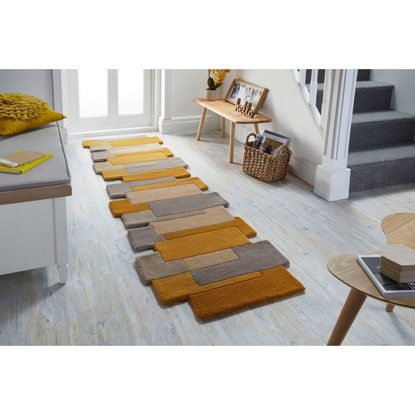 FLAIR RUGS Läufer Abstract Collage, 100% Wolle, Karo Design, rechteckig, Höhe: 11 mm, Patchwork, modern, mehrfarbig, Läufer, Wohnzimmer, Flur, Schlafzimmer