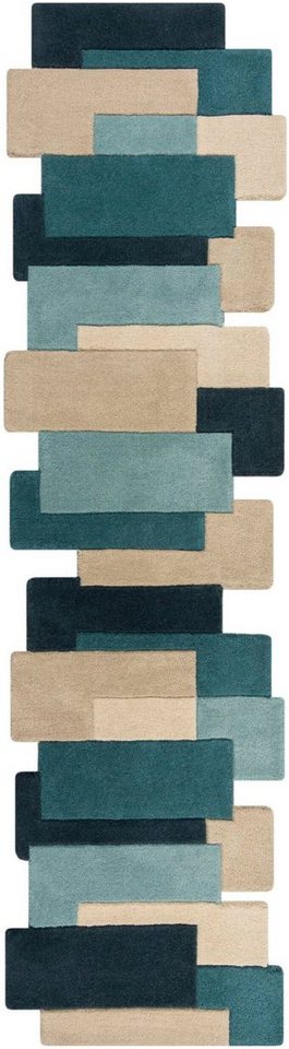 FLAIR RUGS Läufer Abstract Collage, 100% Wolle, Karo Design, rechteckig, Höhe: 11 mm, Patchwork, modern, mehrfarbig, Läufer, Wohnzimmer, Flur, Schlafzimmer – Bild 2 von 5