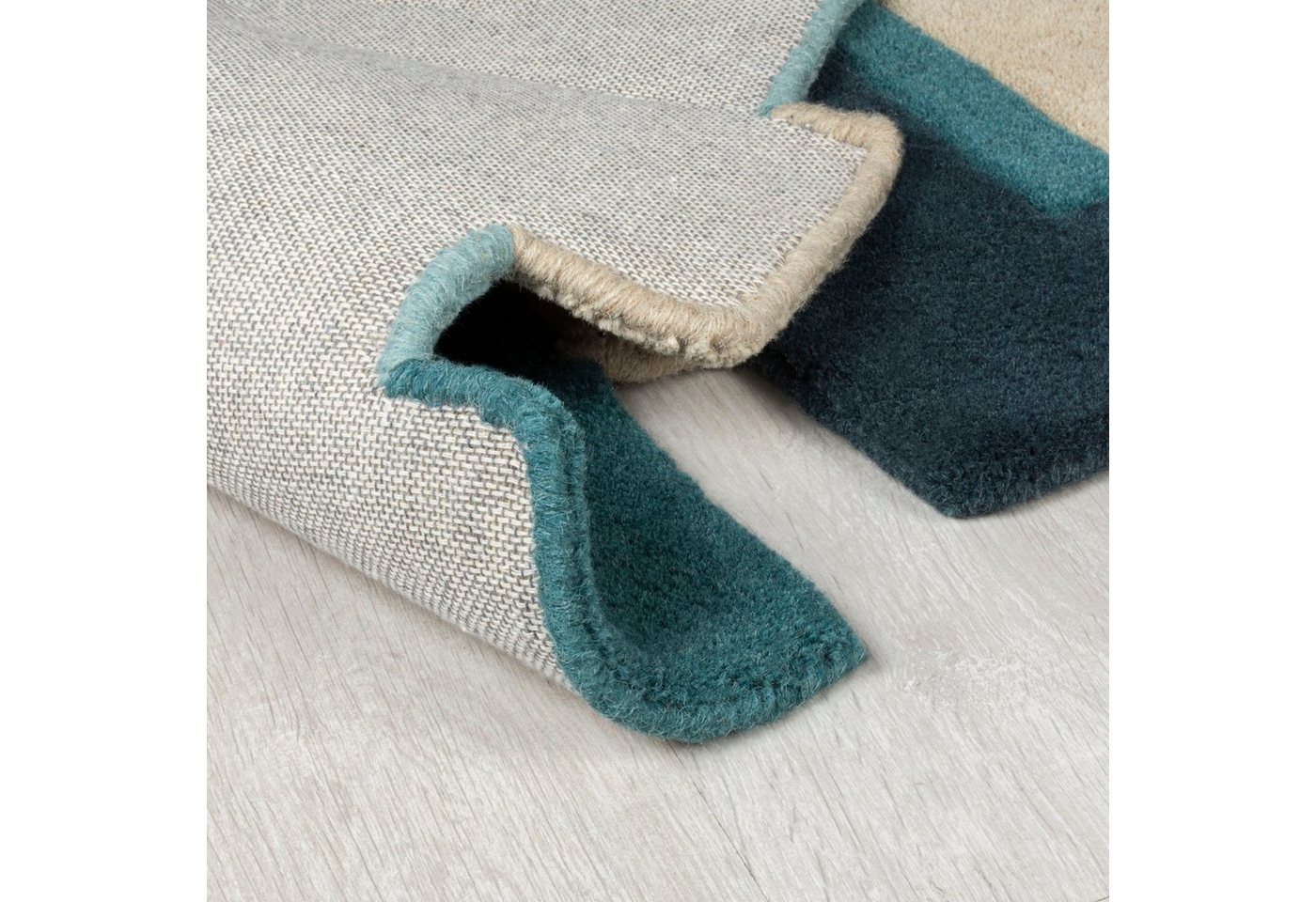 FLAIR RUGS Läufer Abstract Collage, 100% Wolle, Karo Design, rechteckig, Höhe: 11 mm, Patchwork, modern, mehrfarbig, Läufer, Wohnzimmer, Flur, Schlafzimmer – Bild 4 von 5