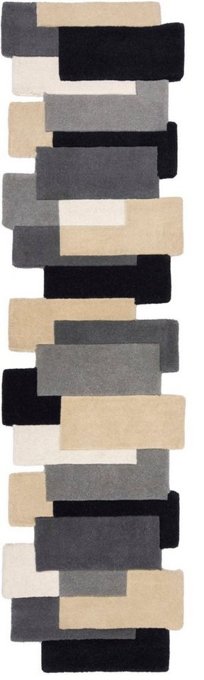 FLAIR RUGS Läufer Abstract Collage, 100% Wolle, Karo Design, rechteckig, Höhe: 11 mm, Patchwork, modern, mehrfarbig, Läufer, Wohnzimmer, Flur, Schlafzimmer – Bild 2 von 5