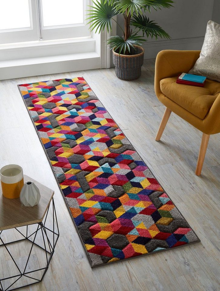 FLAIR RUGS Läufer Dynamic, rechteckig, Höhe: 10 mm, fußbodenheizungsgeeignet, Cube Muster, bunt, Wohnzimmer, Läufer – Bild 2 von 5
