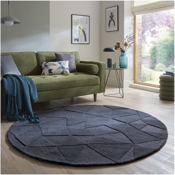 FLAIR RUGS Teppich SHARD, rund, Höhe: 10 mm, Hoch-Tief Effekt, Handgearbeitet, 100 % Wollflor