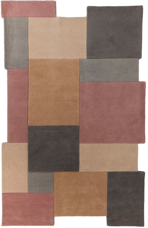 FLAIR RUGS Wollteppich Abstract Collage, 100% Wolle, rechteckig, Höhe: 11 mm, Karo Design, Patchwork, modern, mehrfarbig, Wohnzimmer, Schlafzimmer – Bild 2 von 5