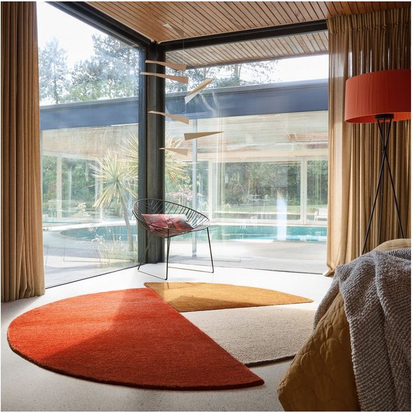 FLAIR RUGS Wollteppich Mia Segment, rund, Höhe: 12 mm, Kreisförmig im Retro-Design