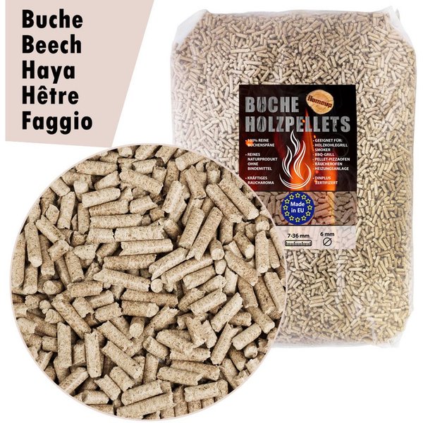 Flameup Holzpellets Buche Eiche Pellets 15 kg 30 kg Grill Smoker Pizzaofen Rauch BBQ Holz, 15 kg