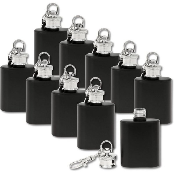 Flanacom Flachmann Mini Schlüsselanhänger Schwarz Silber Grün Edelstahl, Klein 1oz (30ml) Geschenke für Männer Adventskalender, 10 x 7 x 7 cm