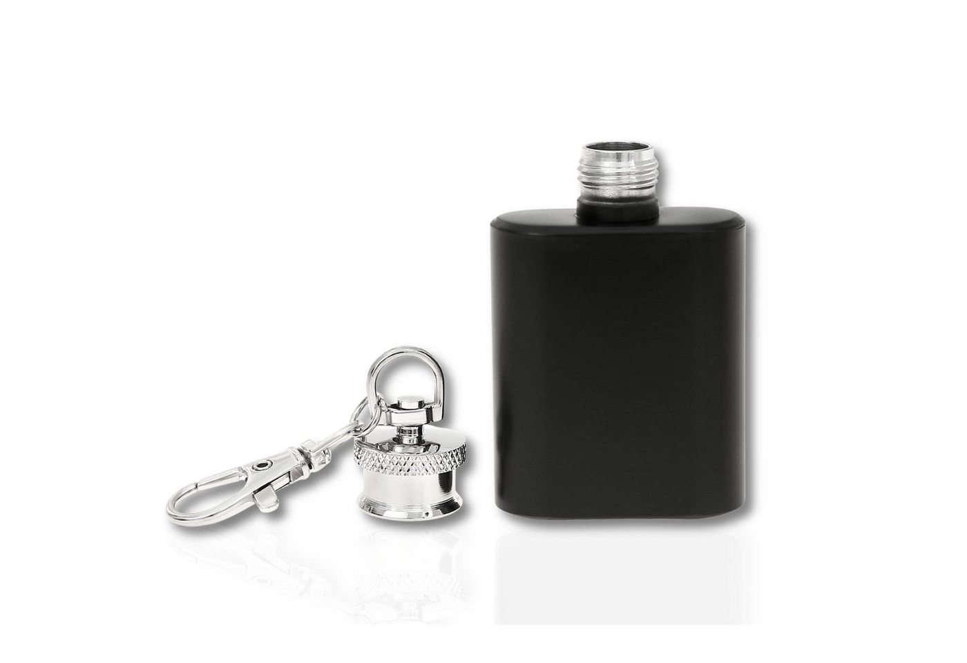 Flanacom Flachmann Mini Schlüsselanhänger Schwarz Silber Grün Edelstahl, Klein 1oz (30ml) Geschenke für Männer Adventskalender, 10 x 7 x 7 cm – Bild 2 von 5