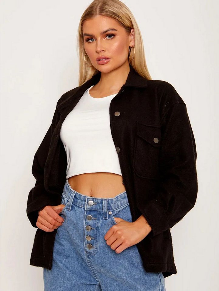Worldclassca Flanellbluse Worldclassca Damen Oversized Hemd Hemdjacke einfarbig Holzfällerhemd Langarmhemd mit Brusttaschen Hemdbluse Bluse Shirt Designer S-L – Bild 3 von 3