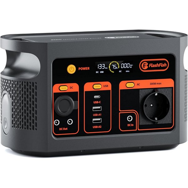 Flashfish Stromerzeuger 300W Tragbares,179,2Wh LiFePO4 Akku, Schnellladung 0–80% in 1, 0,3 in kW, Multifunktions Solar Generator für Camping, Draußen, Reisen, N