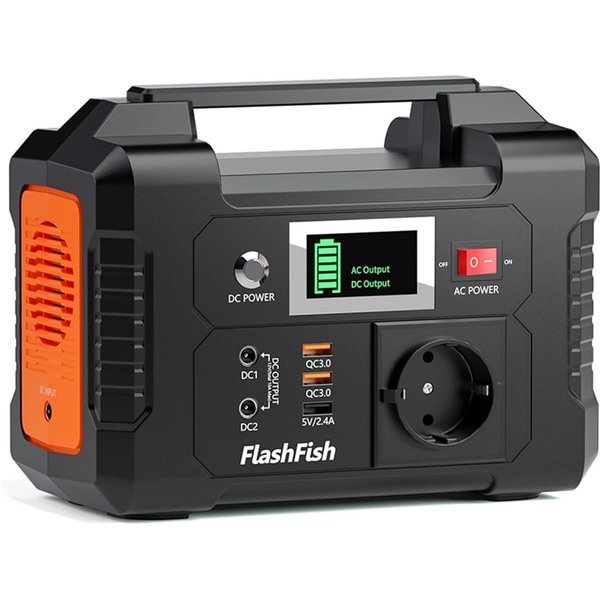 Flashfish Stromerzeuger Powerstation 200W, 151Wh Stromgenerator Solar, AC-Ausgang 230V, 0,2 in kW, (E200), für Camping,Abenteuer und Notfälle