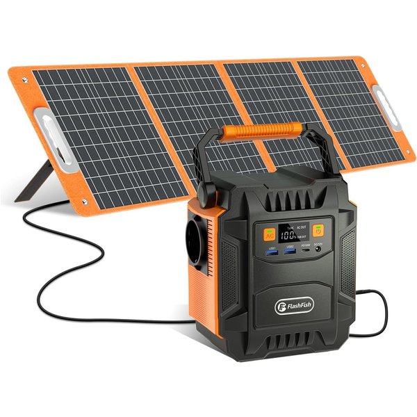 Flashfish Stromerzeuger Powerstation 200W, 172Wh Stromgenerator Solar, AC-Ausgang 230V, 0,4 in kW, mit 100W Solarpanel