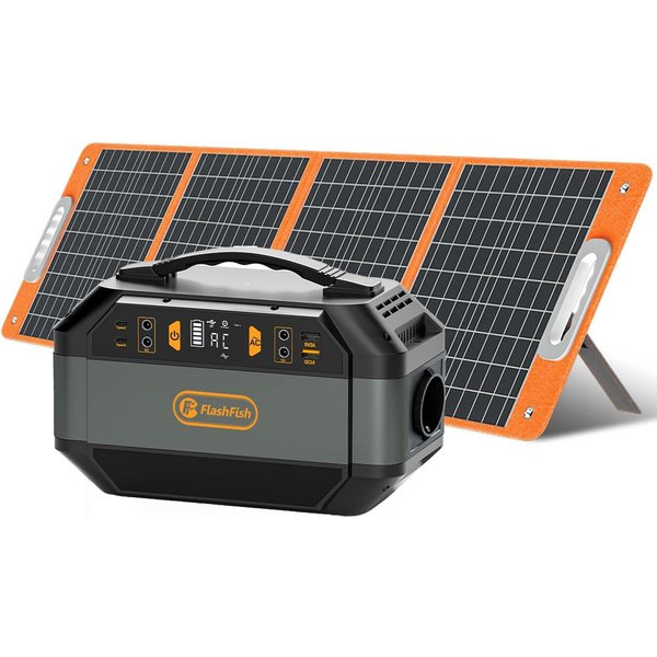 Flashfish Stromerzeuger Tragbare Powerstation 330W(600W Spitze),288,6Wh Akku,9 Ausgänge, 0,3 in kW, mit 100w Solarpanel für Camping Wohnmobil und als Notstromag