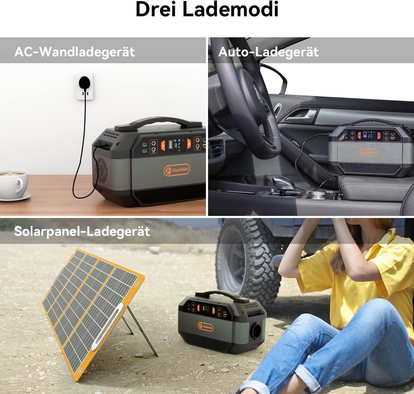 Flashfish Stromerzeuger Tragbare Powerstation 330W(600W Spitze),288,6Wh Akku,9 Ausgänge, 0,3 in kW, für Camping Wohnmobil und als Notstromaggregat – Bild 5 von 5