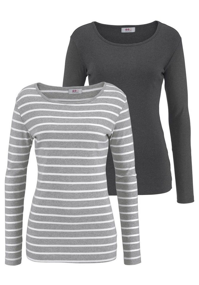 Flashlights Longsleeve aus Baumwolle, Trendstarke Farben und Streifen, im Doppelpack (Packung, 2er-Pack) vielseitig kombinierbar, sehr figurbetonter Schnitt, hü – Bild 2 von 5
