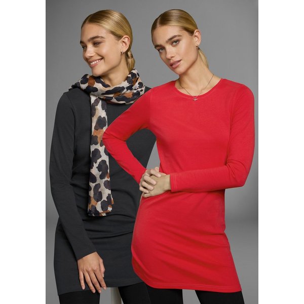 Flashlights Shirtkleid Basic-Schnitt mit Rundhals und langen Ärmeln (Packung, 2-er Pack) aus weichem Interlock-Stoff, figurnaher Schnitt