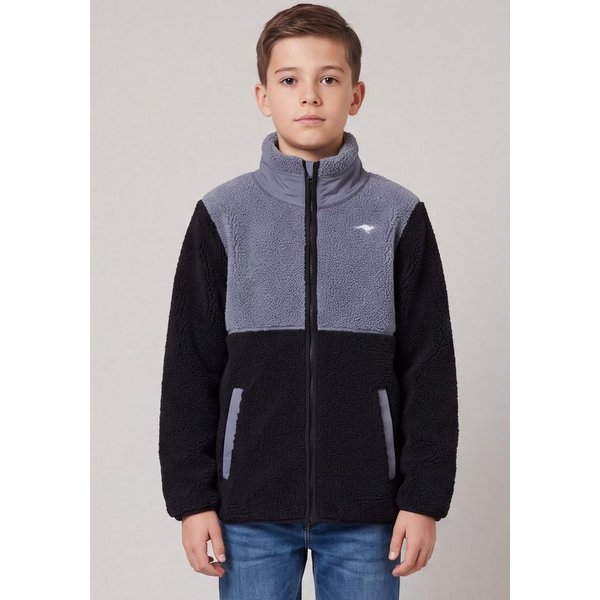 KangaROOS Fleecejacke Teddy-Fleecejacke mit kontrastfarbigen Einsatz und KangaROOS Stickerei Colorblocking Teddy-Fleecejacke mit Stehkragen