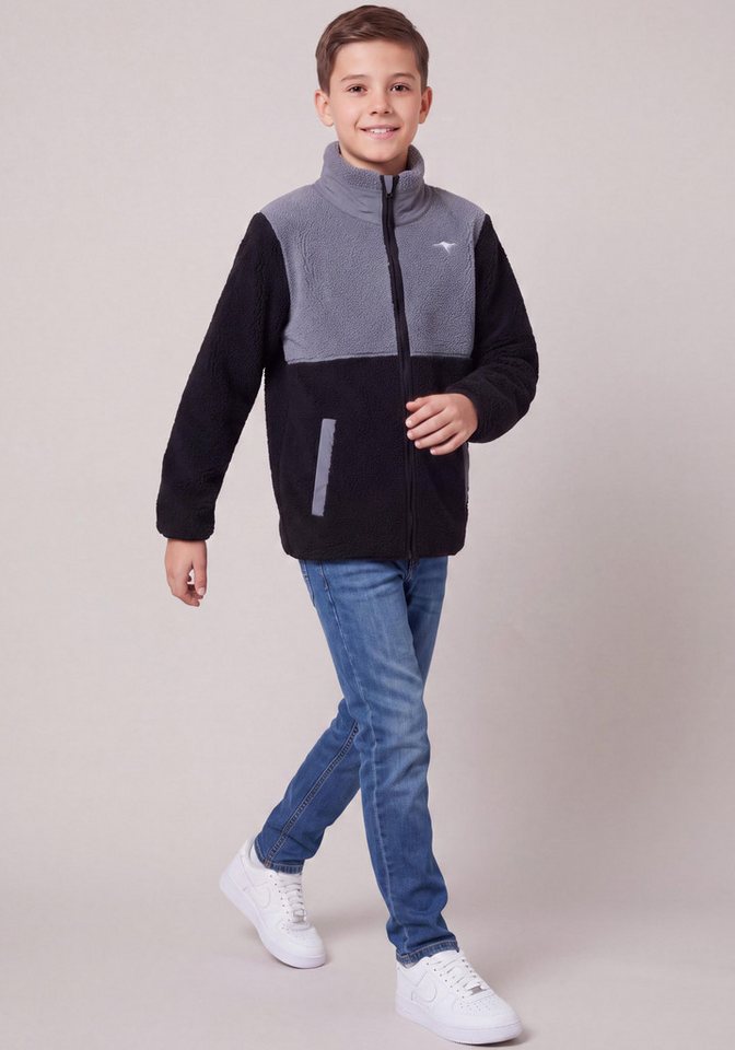 KangaROOS Fleecejacke Teddy-Fleecejacke mit kontrastfarbigen Einsatz und KangaROOS Stickerei Colorblocking Teddy-Fleecejacke mit Stehkragen – Bild 4 von 4