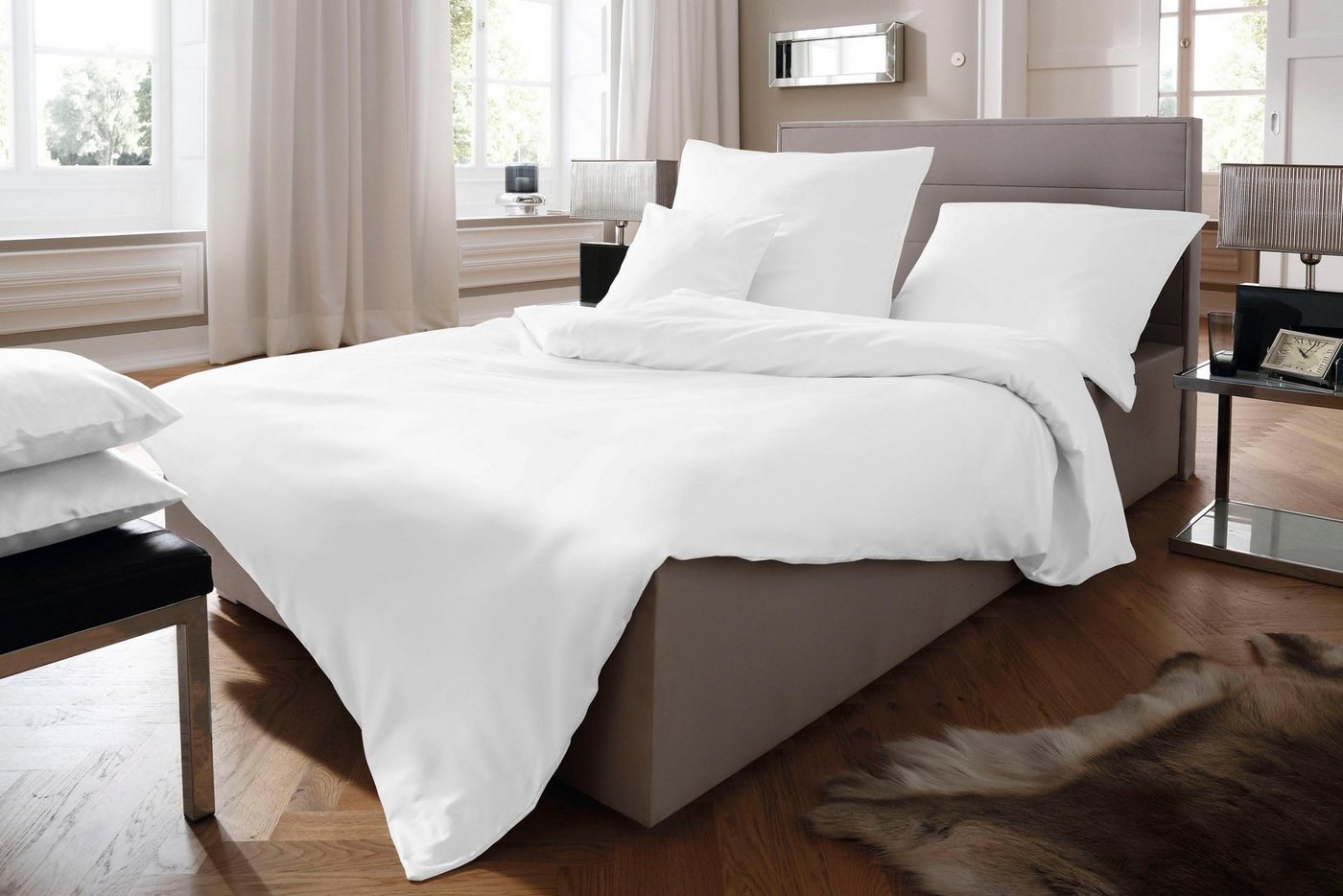 fleuresse Bettwäsche Colours in 135x200, 155x220 oder 200x200 cm, Mako-Satin, 2 teilig, Bettwäsche aus 100% Baumwolle, uni, mit Reißverschluss – Bild 2 von 5