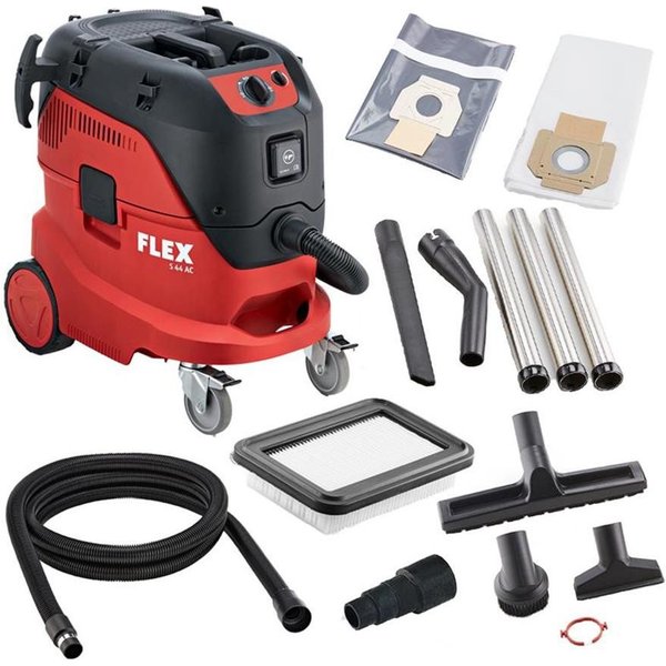 Flex Industriesauger S 44 L AC, 2400 W, 1x Flachfaltenfilter PES L/M/H, 1x Vlies-Filtersack Klasse L/M, mit Beutel, Konstant hohe Saugleistung, Seperater Motorl