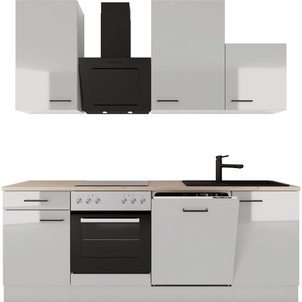 Flex-Well Küche Lund, wahlweise mit E-Geräten, Breite 220 cm, glänzende Fronten