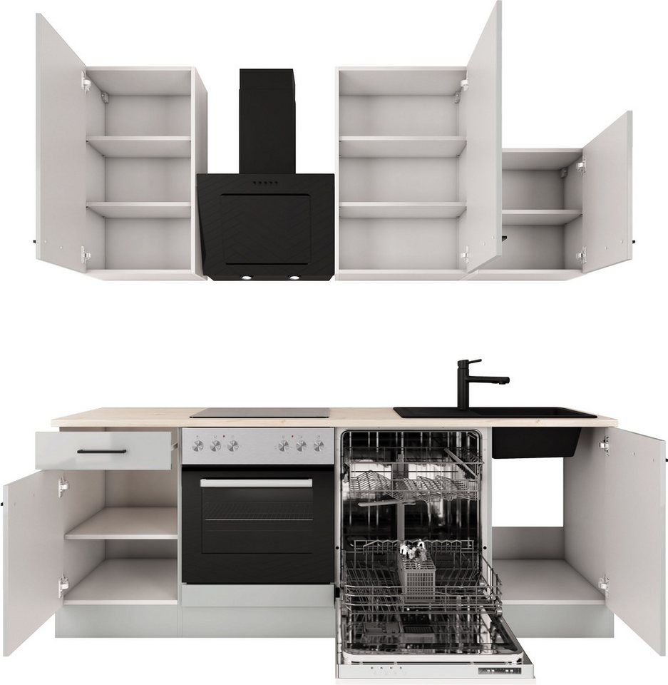 Flex-Well Küche Lund, wahlweise mit E-Geräten, Breite 220 cm, glänzende Fronten – Bild 3 von 5