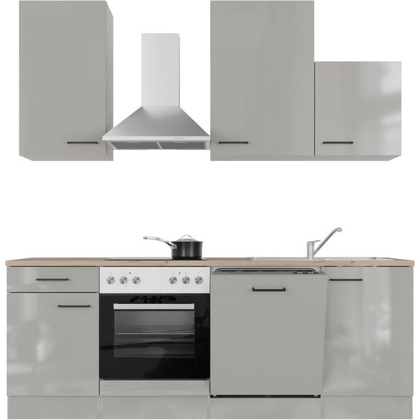 Flex-Well Küche Lund, wahlweise mit E-Geräten, Breite 220 cm, glänzende Fronten