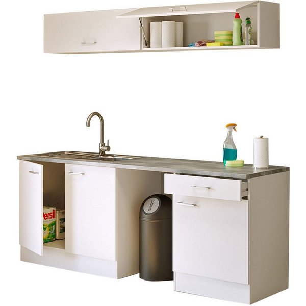 Flex-Well Küchenzeile LUCCA, 6-teilig, Hauswirtschaftsraum, Hobbyraum, Küche, Breite 210 cm, (Set), Kombination aus 4 Möbelteilen inkl. Arbeitsplatte und Einbau