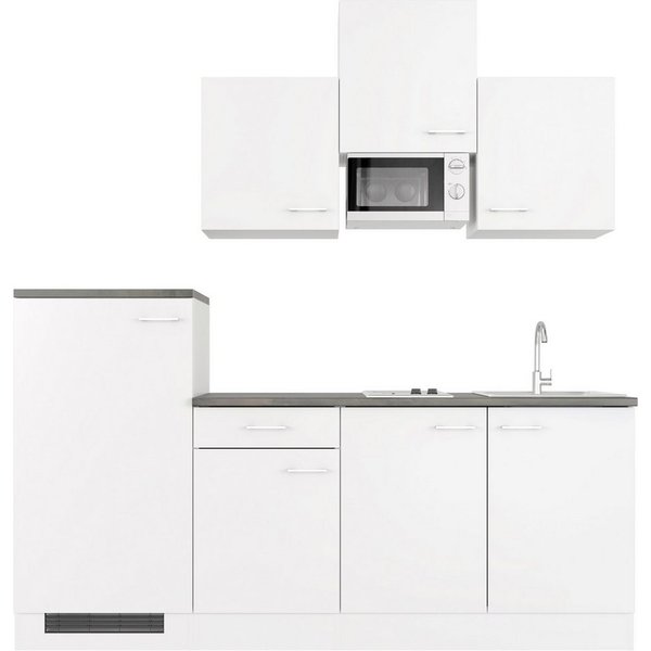 Flex-Well Küchenzeile Lucca, Breite 210 cm, mit Kühlgerät und Glaskeramikkochfeld sowie Mikrowelle
