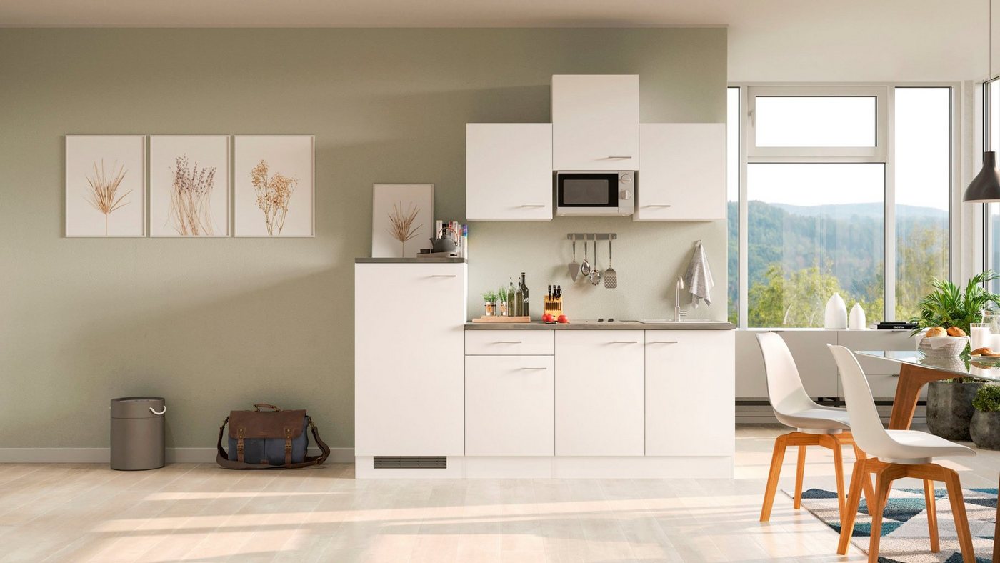 Flex-Well Küchenzeile Lucca, Breite 210 cm, mit Kühlgerät und Glaskeramikkochfeld sowie Mikrowelle – Bild 2 von 5