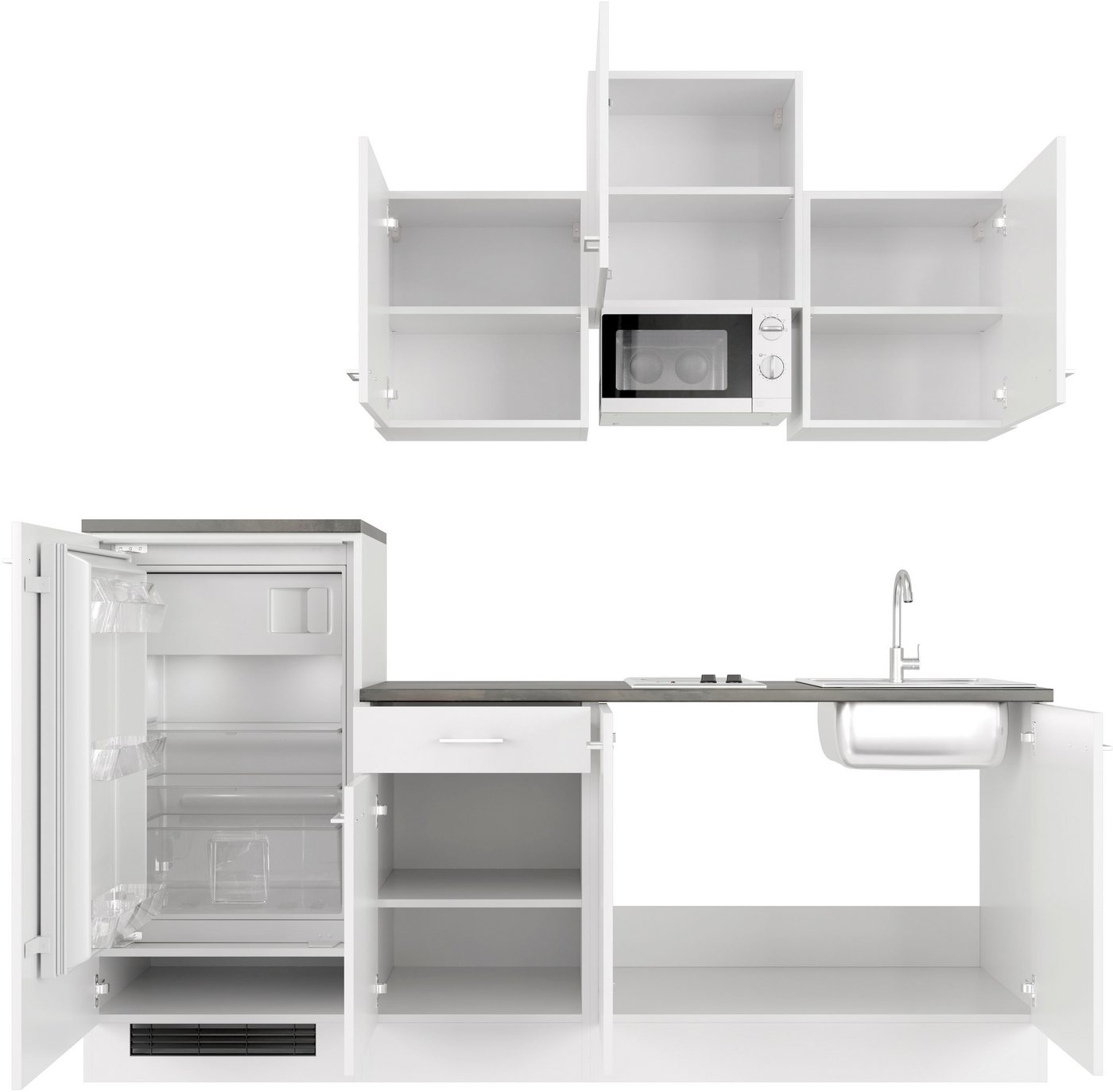 Flex-Well Küchenzeile Lucca, Breite 210 cm, mit Kühlgerät und Glaskeramikkochfeld sowie Mikrowelle – Bild 3 von 5