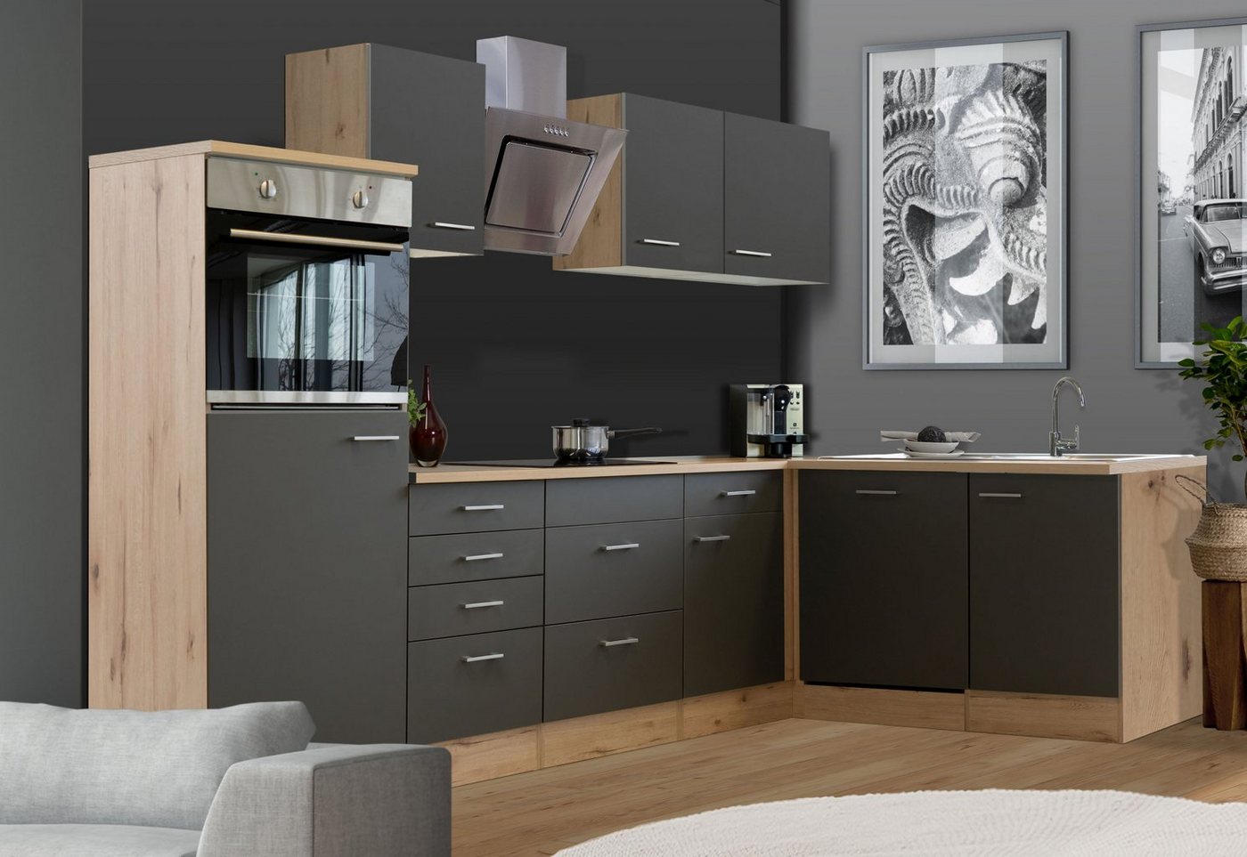 Flex-Well Küchenzeile Morena, wahlweise mit E-Geräten, Gesamtbreite 280x170 cm – Bild 2 von 5