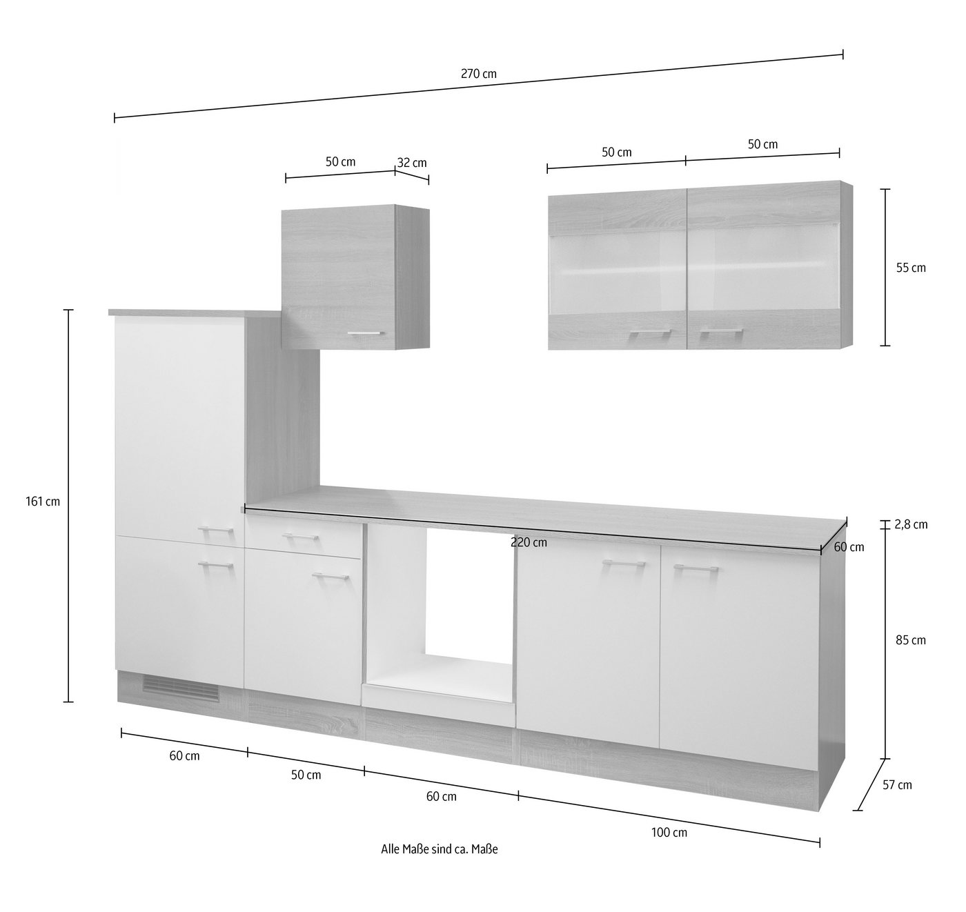 Flex-Well Küchenzeile Samoa, ohne E-Geräte, Gesamtbreite 270 cm – Bild 2 von 2