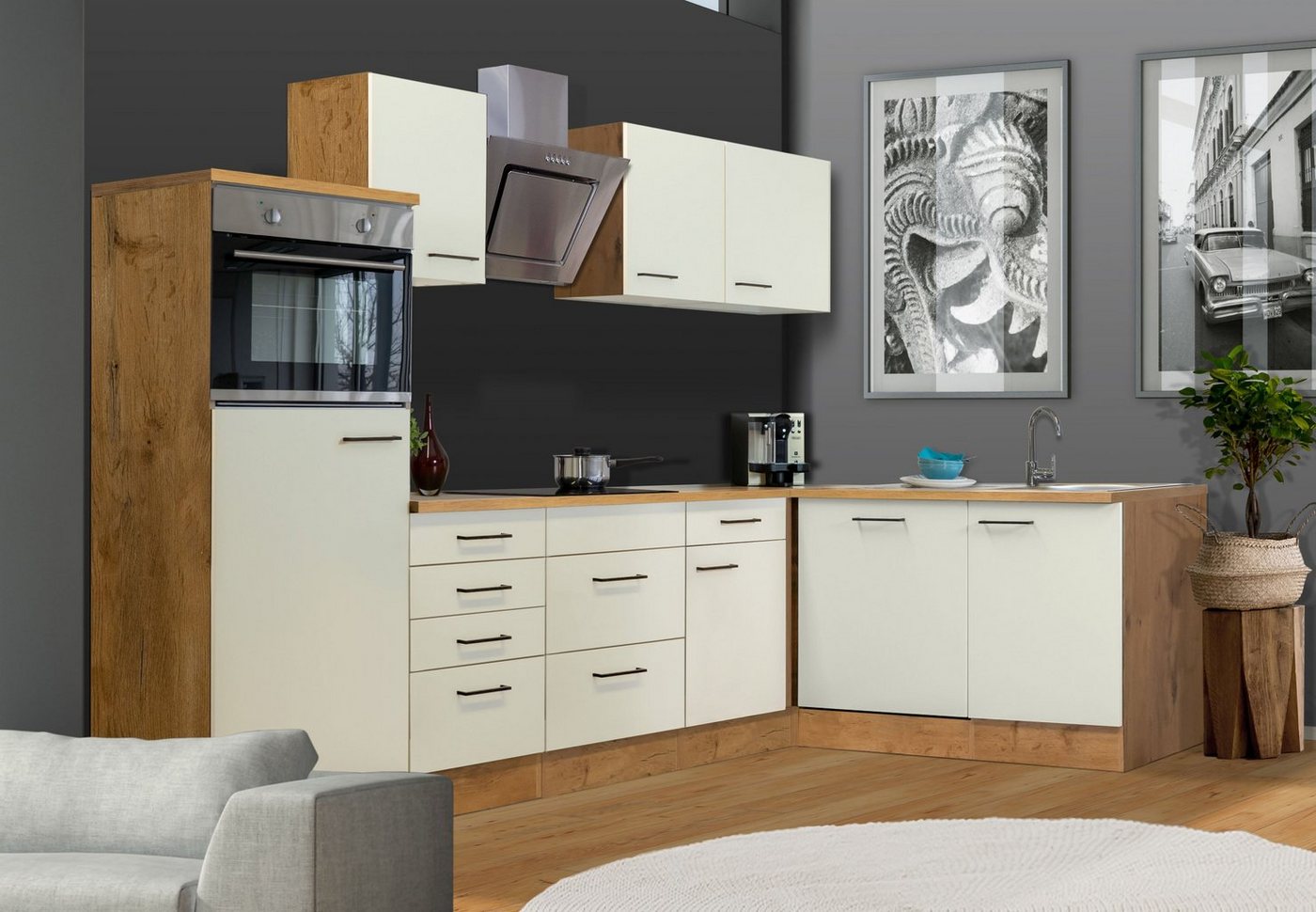 Flex-Well Küchenzeile Vintea, wahlweise mit E-Geräten, Gesamtbreite 280x170 cm – Bild 2 von 5