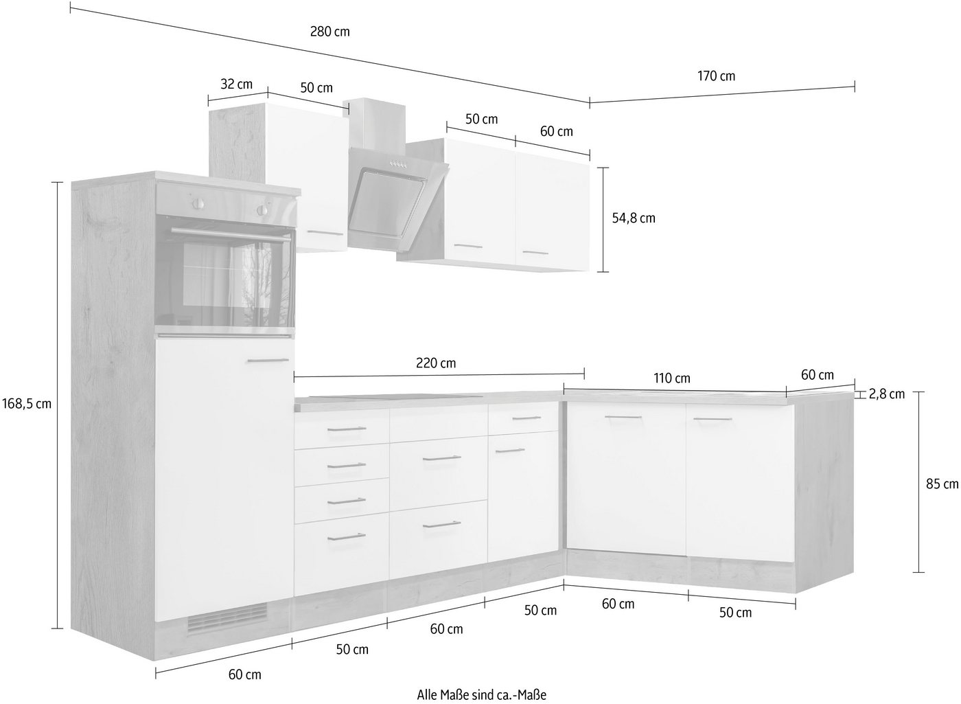 Flex-Well Küchenzeile Vintea, wahlweise mit E-Geräten, Gesamtbreite 280x170 cm – Bild 5 von 5