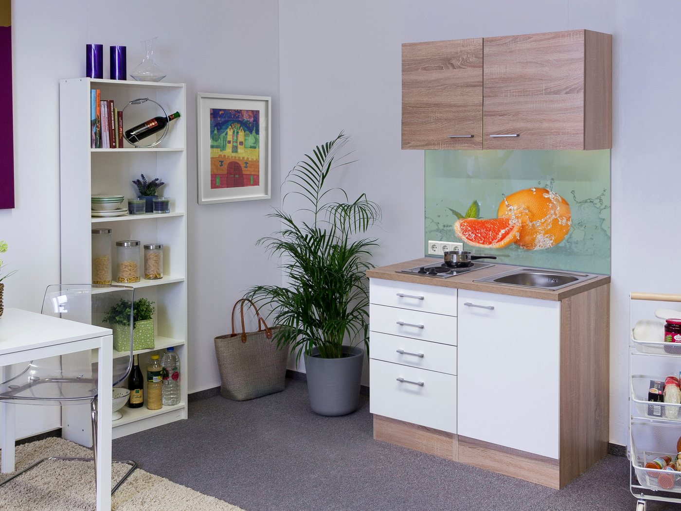 Flex-Well Pantryküche Samoa, Gesamtbreite 100 cm, mit Kochfeld und Spüle, viele Farbenvarianten – Bild 5 von 5