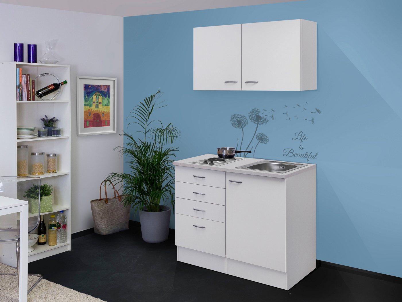 Flex-Well Pantryküche Wito, Gesamtbreite 100 cm, mit Kochfeld und Spüle, viele Farbenvarianten – Bild 5 von 5