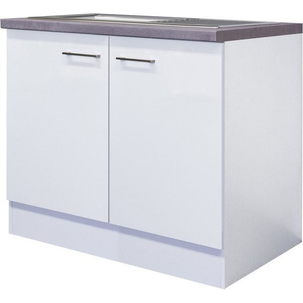 Flex-Well Spülenunterschrank Spülenunterschrank mit Arbeitsplatte & Spüle - 100 cm breit - Weiß – N