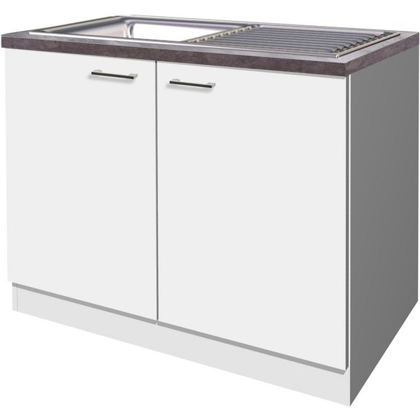 Flex-Well Spülenunterschrank Spülenunterschrank mit Arbeitsplatte & Spüle - 100 cm breit - Weiß – T