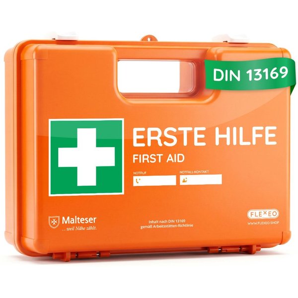 FLEXEO Erste-Hilfe-Koffer DIN 13169, (1 St), Verbandkasten für Unternehmen, öffentliche Einrichtungen, Zuhause