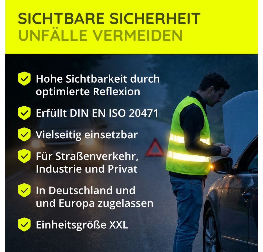 FLEXEO Warnweste DIN EN ISO 20471 (8-tlg) Sicherheitsweste fürs Auto PKW – Bild 2 von 5