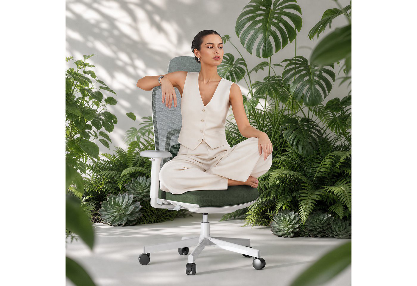 FLEXISPOT Bürostuhl Ergonomischer Bürostuhl Premium mit Fußstütze und 10D-Lordosenstütze (Synchronmechanik bis 135°, 2D-Kopfstütze), Höhenverstellbarer Schreibt – Bild 3 von 5