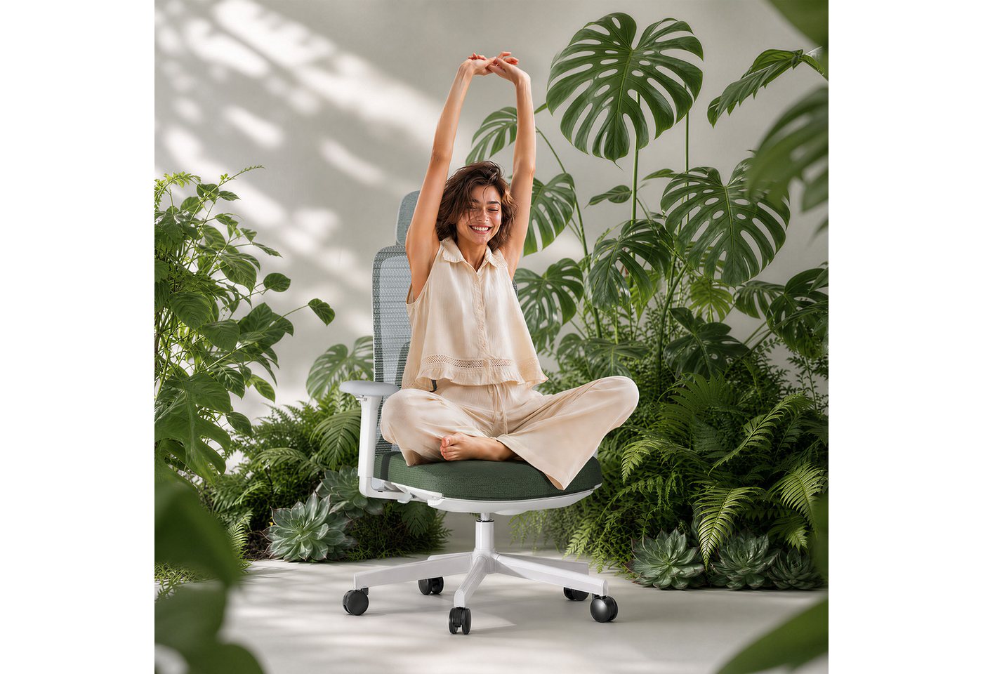 FLEXISPOT Bürostuhl Ergonomischer Bürostuhl Premium mit Fußstütze und 10D-Lordosenstütze (Synchronmechanik bis 135°, 2D-Kopfstütze), Höhenverstellbarer Schreibt – Bild 4 von 5