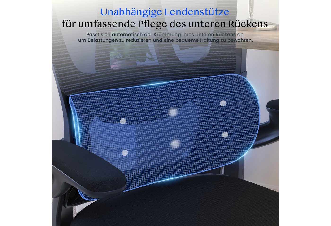FLEXISPOT Bürostuhl Ergonomischer Schreibtischstuhl (mit 2D-Kopfstütze, Klappbare Armlehnen & Dynamische Lendenstütze), Stuhl mit 120° Wippfunktion für Homeoffi – Bild 3 von 5