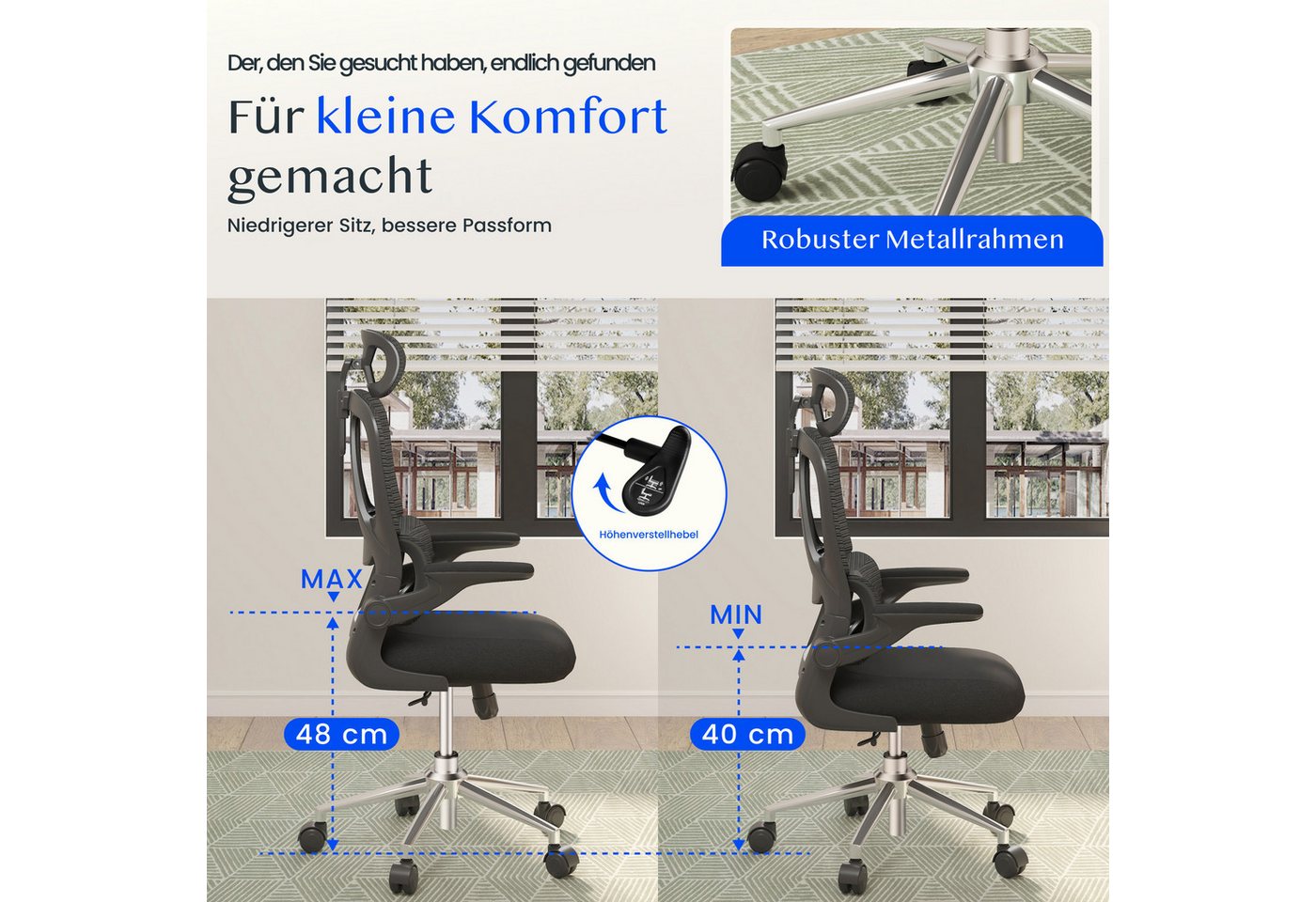 FLEXISPOT Bürostuhl Ergonomischer Schreibtischstuhl (mit 2D-Kopfstütze, Klappbare Armlehnen & Dynamische Lendenstütze), Stuhl mit 120° Wippfunktion für Homeoffi – Bild 5 von 5